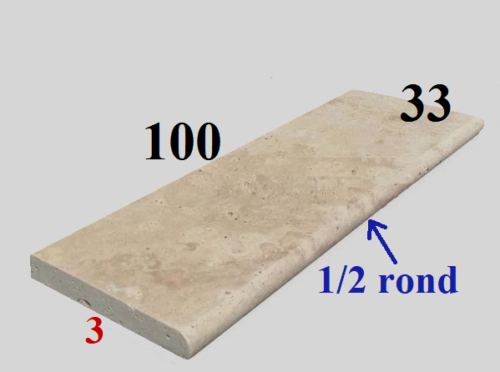 Margelle Travertin en 100cm x 33cm, épaisseur 3cm + 1/2 rond