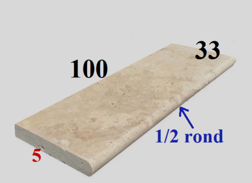 Margelle Travertin en 100cm x 33cm, épaisseur 5cm + 1/2 rond