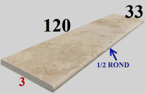 Margelle Travertin en 120cm x 33cm, épaisseur 3cm + 1/2 rond