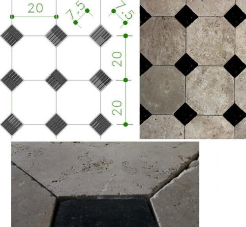 Dallage cabochon en octogone Travertin pierre naturelle