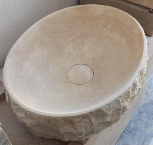 Vasque Travertin avec bonde en pierre