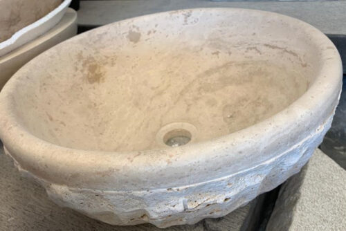 Vasque bol en Travertin avec face extérieure éclatée