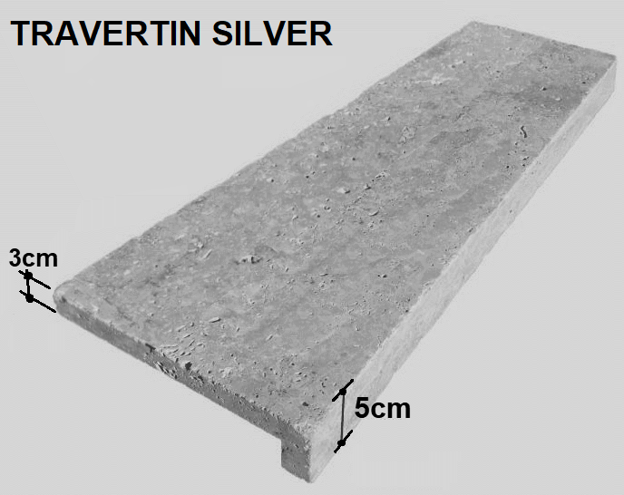 Margelle décaissée, évidée en "L" Travertin gris silver, épaisseur 5cm