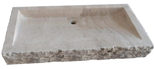 VASQUE MEGA LUNEL SIMPLE TRAVERTIN CLAIR sans trou robinetterie 120 x 45 x 12cm