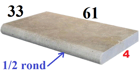 Margelle 61x33cm, épaisseur 4cm + 1/2 rond en pierre naturelle de TRAVERTIN