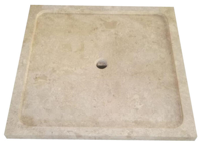 Receveur bac à douche carré 120x120cm, épaisseur 5cm en Travertin pierre naturelle