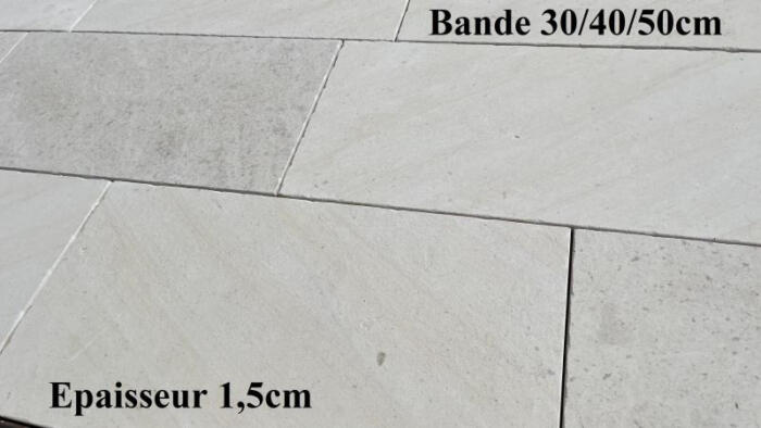 MONTAGNAC CRÈME Brossé arêtes ébréchées Bandes longueurs libres, largeur 30/40/50cm Epaisseur 1,5cm pierre naturelle de Dordogne