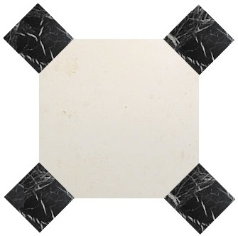 MAREUIL Face adoucie arêtes vives 20 x 20 x 1,5cm + Cabochon en marbre noir poli). Epaisseur 1,5cm (37,5 kg/m²) Avec 4 pans coupés, épaisseur 1,5cm