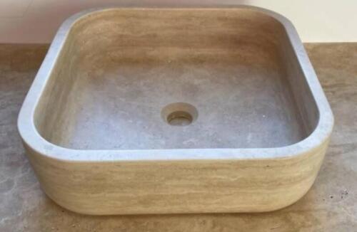 VASQUE TRAVERTIN CARRÉ 4 Angles arrondis intérieur et extérieur 50 x 50cm Epaisseur 12cm