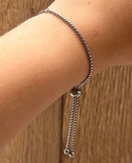 CHAÎNE DE BRACELET 12CM MAILLE VÉNITIENNE FERMOIR COULISSANT ARGENTÉE - 05 ACIER INOXYDABLE