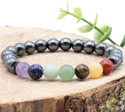 BRACELET BOULE 08MM 7 CHAKRAS + HÉMATITE A