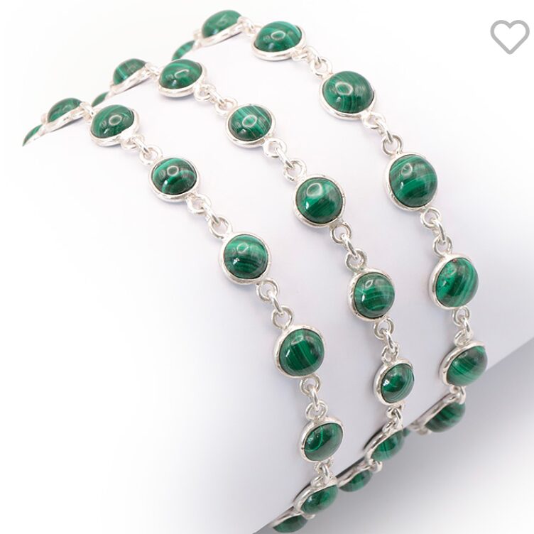 Bracelet argent 925 malachite AA modèle 1 n°0342 (1 pièce) 8,25g
