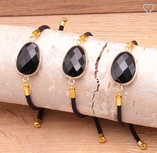 Bracelet cordon réglable obsidienne noire A (1 pièce)