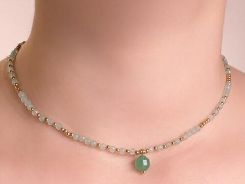 COLLIER AURÉLA DORÉ AVENTURINE VERTE A