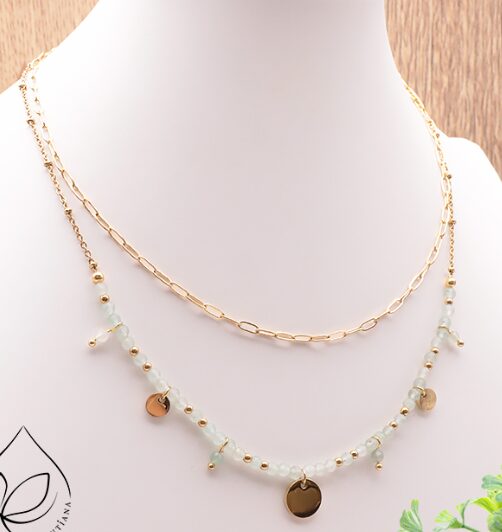 COLLIER IRIS DORÉ AVENTURINE VERTE A