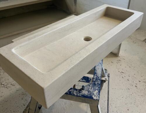 VASQUE BERNIS 120 x 35 x 12cm Lave-mains Pierre beige clair Uni sans trou robinetterie 120 x 35 x 12cm