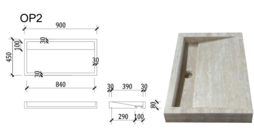 VASQUE PETIT VENISE Travertin 90 x 45 x 8cm Bac de 84 x 89 x 5cm