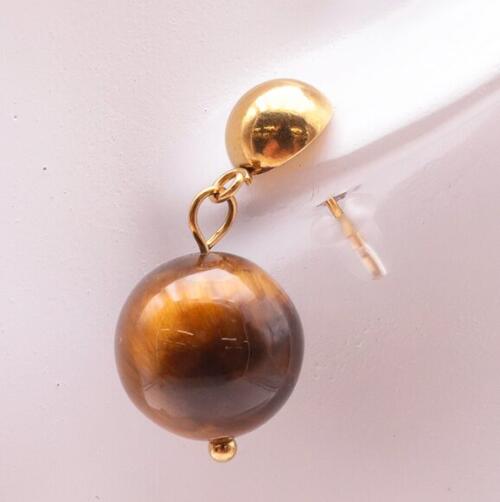 BOUCLE D'OREILLE MODÈLE 08 BOULE 12MM OEIL DE TIGRE