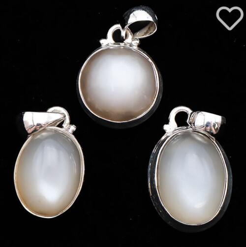 PENDENTIF ARGENT 925 PIERRE DE LUNE BEIGE AA+ N°2763 (24.03G)