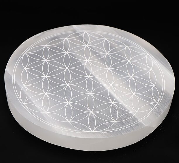 PLAQUE SÉLÉNITE A+ FLEUR DE VIE 140MM (1 PIÈCE) - 02