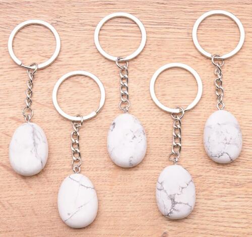 PORTE CLÉS PIERRE PLATE HOWLITE BLANCHE A