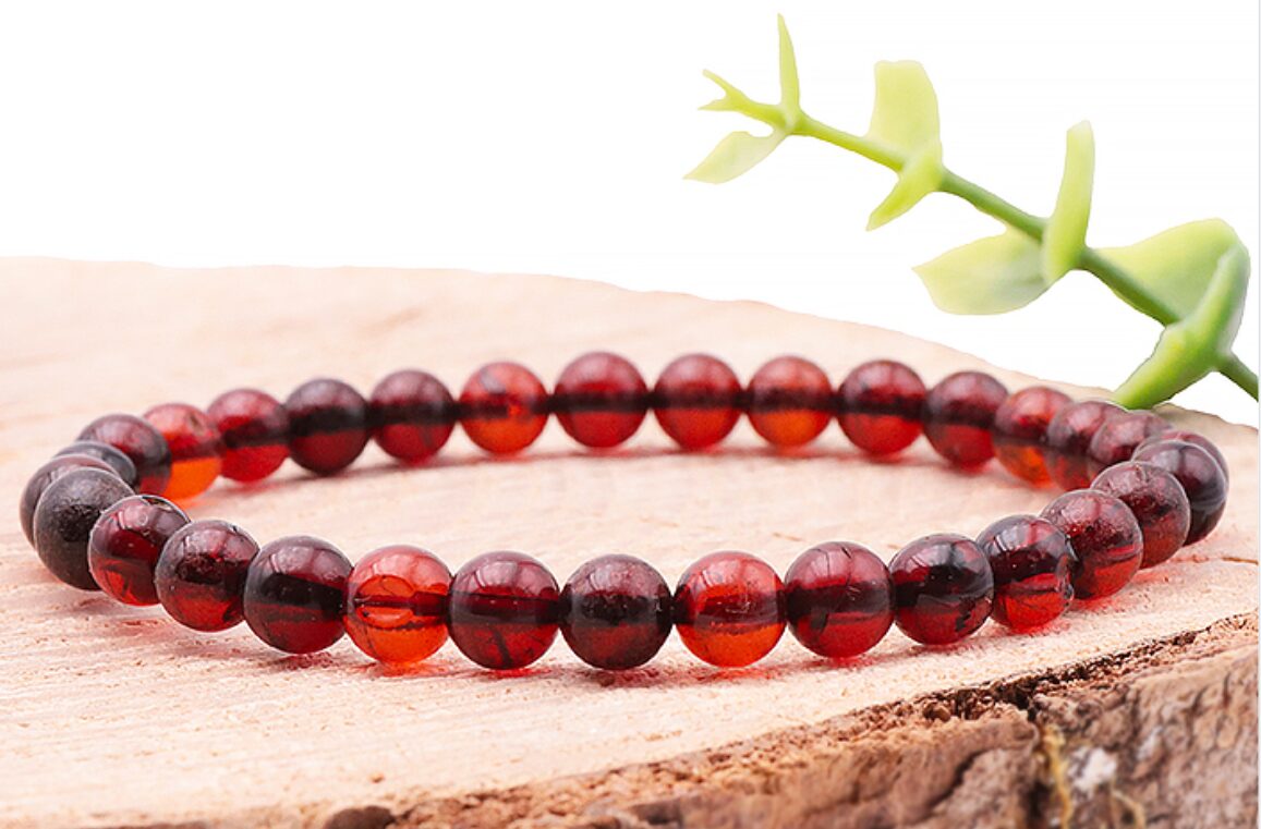 BRACELET BOULE 06MM AMBRE COGNAC AA