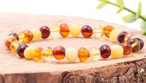 BRACELET BOULE 06MM AMBRE MULTICOLORE AA+