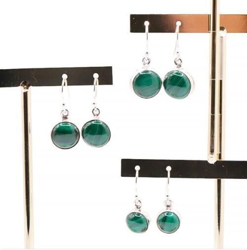 BOUCLES D'OREILLES ARGENT 925 MODÈLE 1 MALACHITE AA N°0070 (1 PAIRE) 4,02G