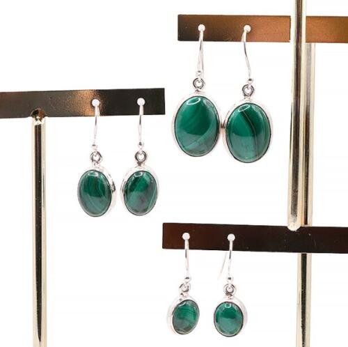 BOUCLES D'OREILLES ARGENT 925 MODÈLE 2 MALACHITE AA N°0079 (1 PAIRE) 4,46G