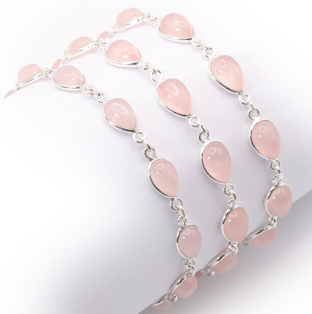 BRACELET ARGENT 925 QUARTZ ROSE AA MODÈLE 4 N°0445 (1 PIÈCE) 7,42G