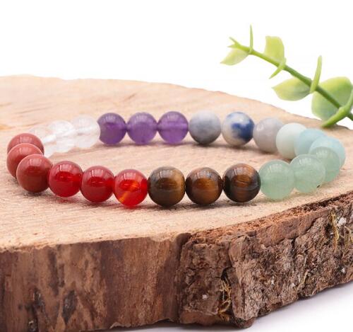 BRACELET BOULE 08MM 7 CHAKRAS AB