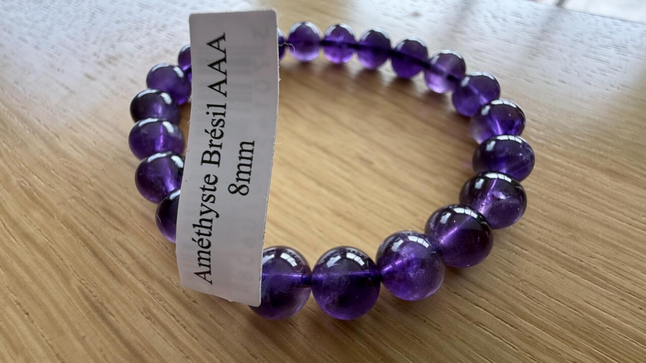 Bracelet Améthyste AAA BOULE 8MM