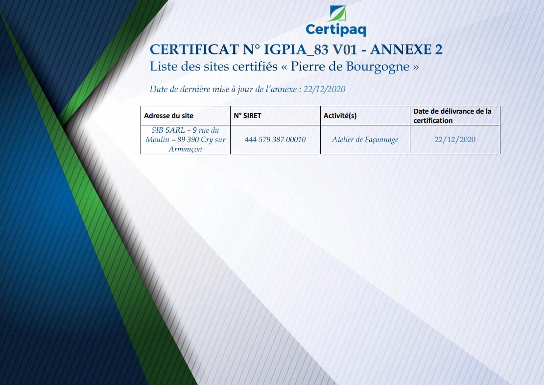 CERTIFICAT IGPIA-83 V01