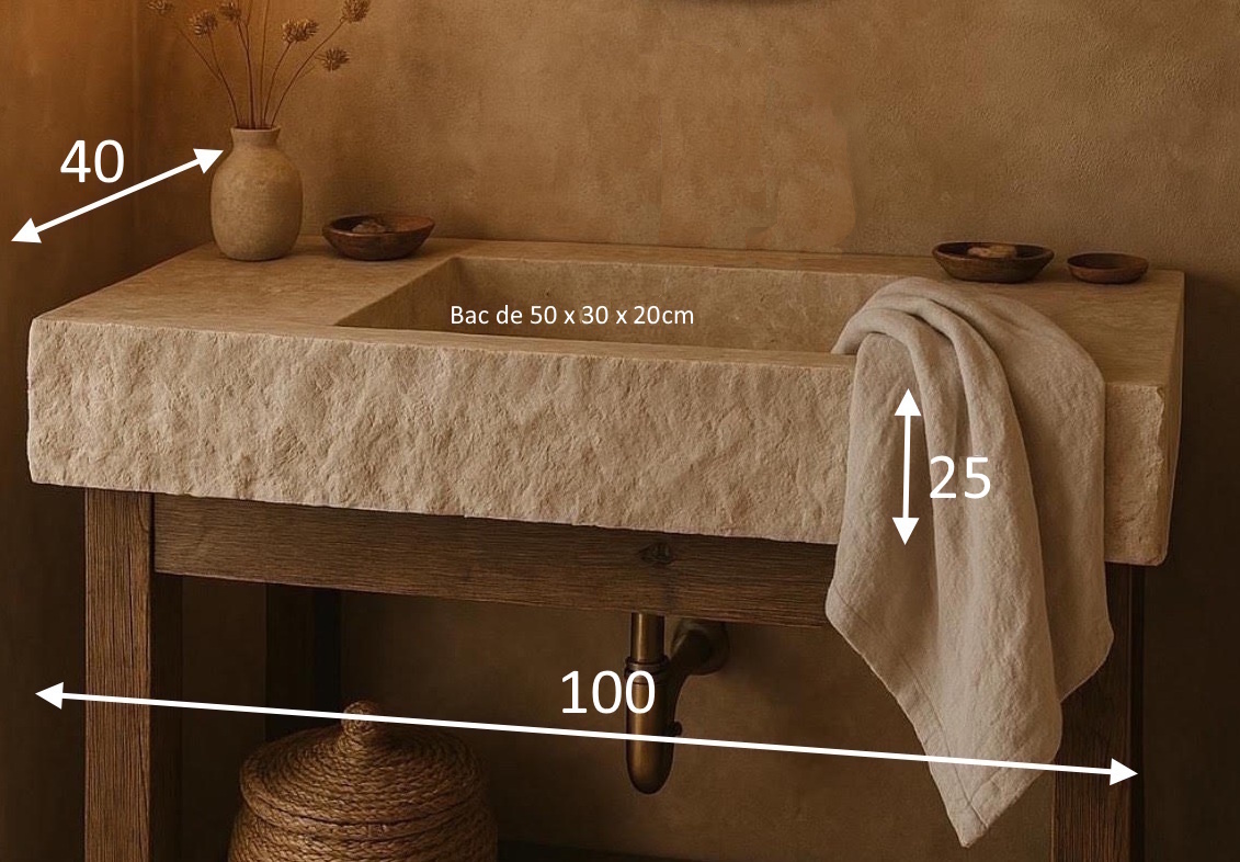 VASQUE MASSIVE 100 x 40 x 20cm bac de 50 x 27cm DEVANT ECLATE - SANS TROUS ROBINETTERIE