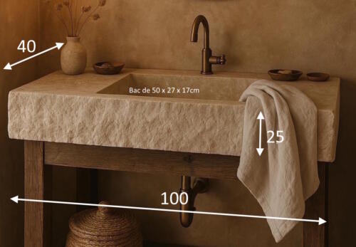 VASQUE MASSIVE 100 x 40 x 25cm bac de 50 x 27cm DEVANT ECLATE