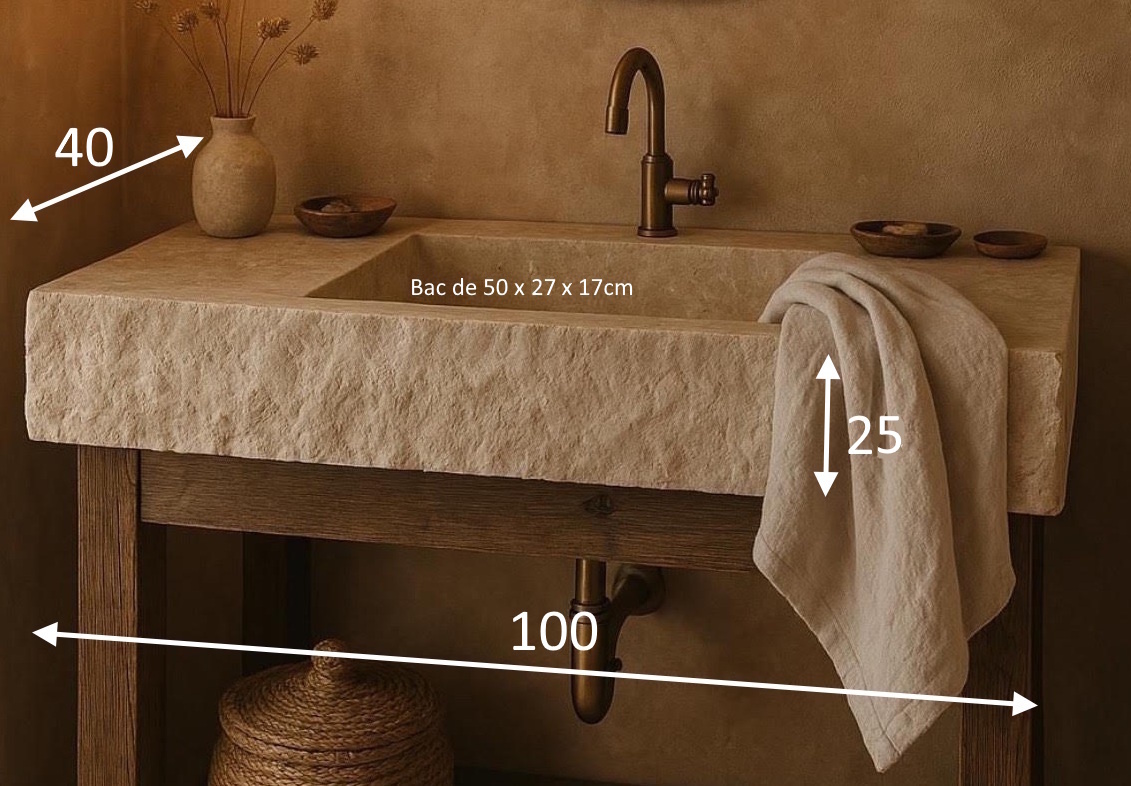 VASQUE MASSIVE 100 x 40 x 25cm bac de 50 x 27cm DEVANT ECLATE