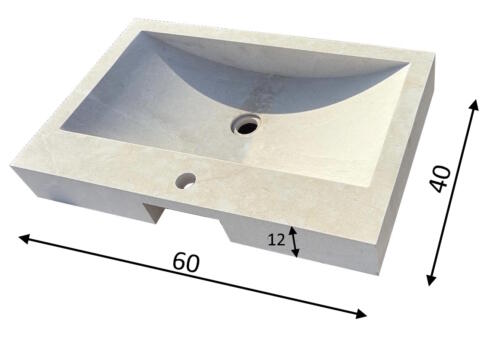 Vasque évier Lave main 60x40x12cm en MANY avec trou robinet MOUGINS