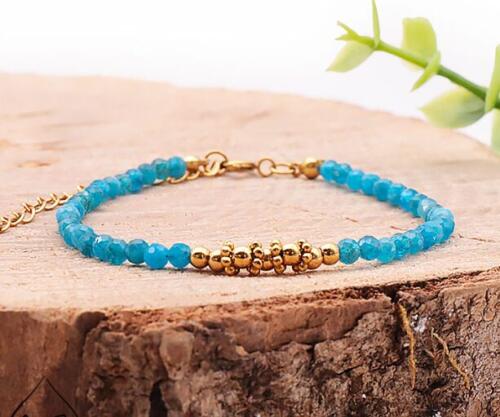 BRACELET ALÉA DORÉ APATITE BLEUE AA