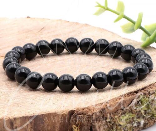 BRACELET BOULE 08MM OBSIDIENNE NOIRE A