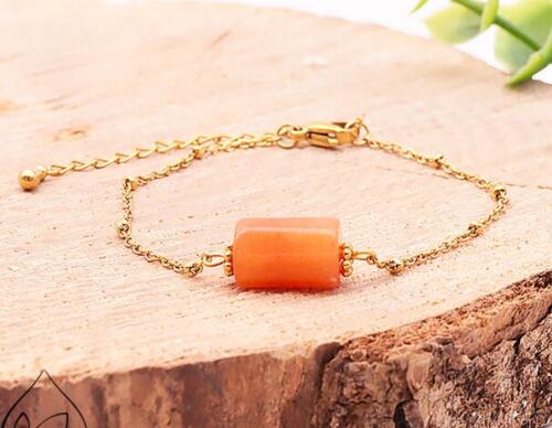 BRACELET CLÉA DORÉ PIERRE DE LUNE ORANGE A