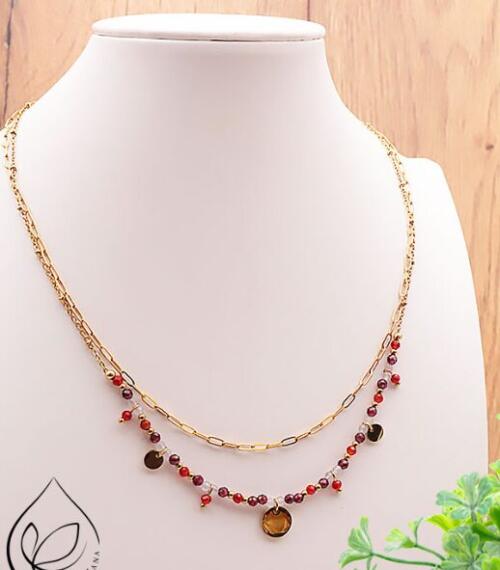 COLLIER IRIS DORÉ CORNALINE, CRISTAL DE ROCHE AA