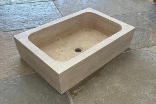 EVIER MAS En Travertin 60 x 40 x 15cm 1 grand bac avec trou bonde standard Sans trou robinetterie Angles droits sur arêtes extérieures